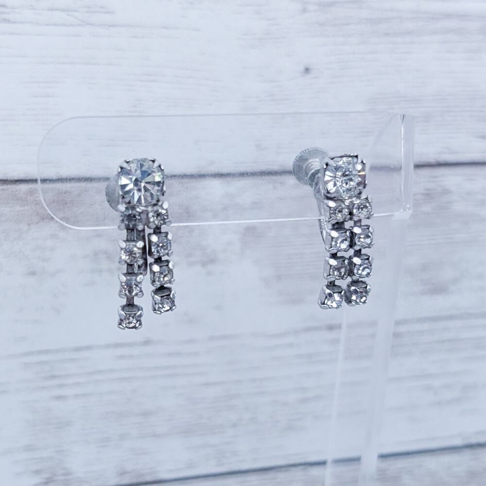 Vintage Screw Back Earrings 7/8" Clear Gem Dangle